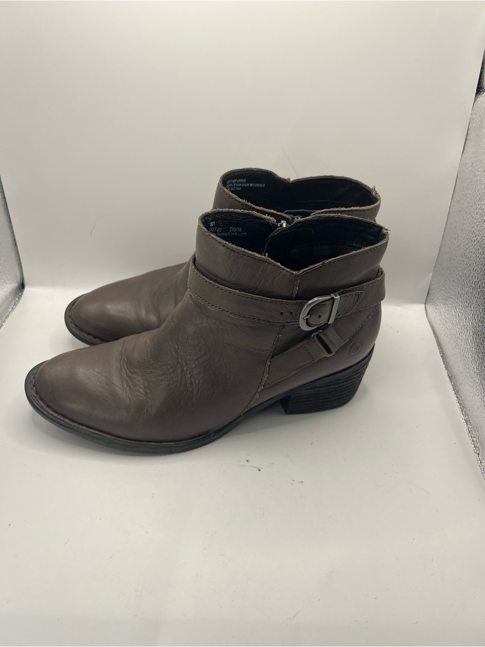 Born Taupe Leather Ankle Boots with Buckle Detail